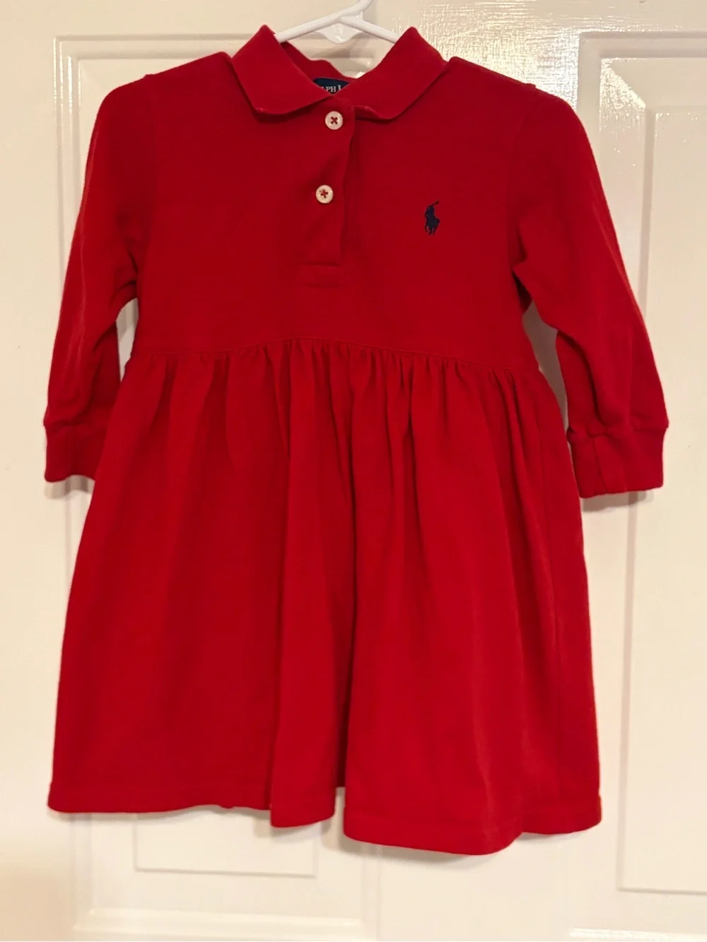 Ralph Lauren Girls Vibrant Red Long-Sleeve Dress w/Built-In Bloomers Size 12-18M
